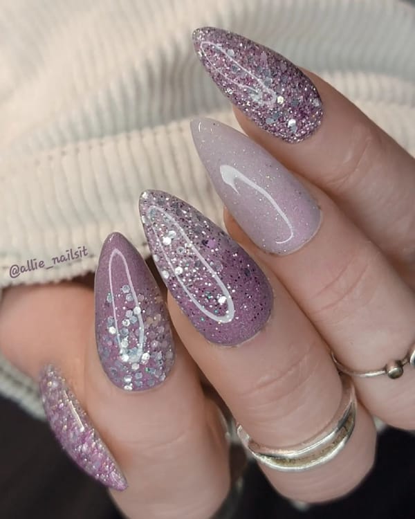 Lilac Stiletto Nails with Glitter