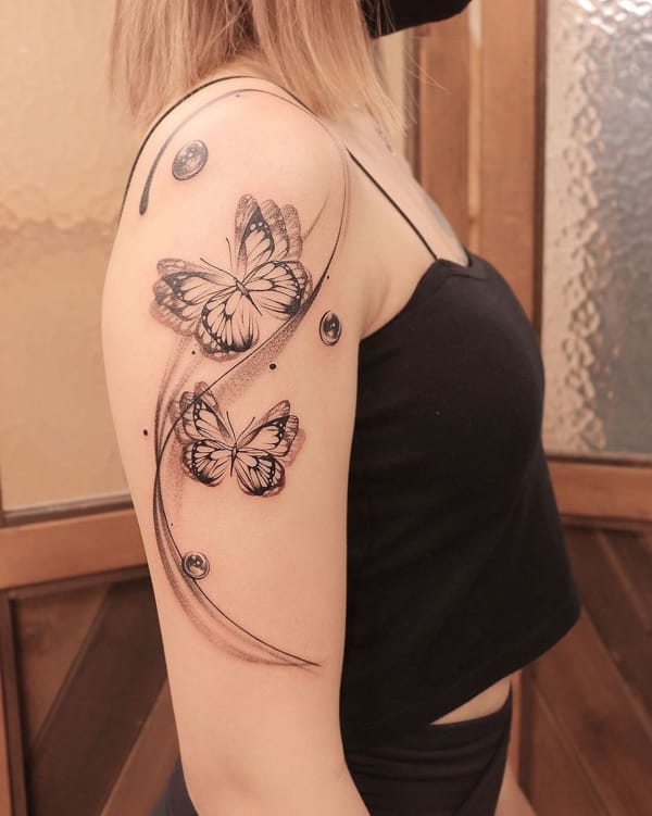 Flying Butterflies and Swirl Half Sleeve Tattoo