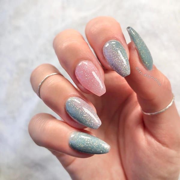 Blue and Pink Shimmery Manicure