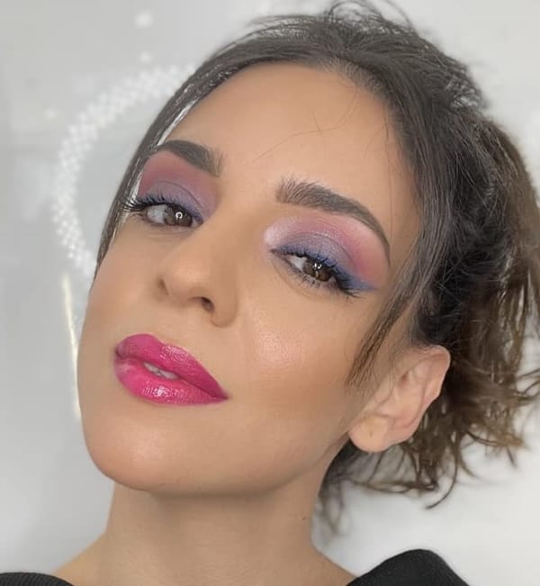 Blue and Purple Makeup with Bright Pink Lips