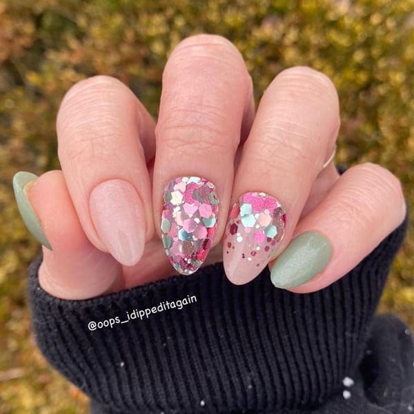 Pink and Mint Green Nail Set with Glitter