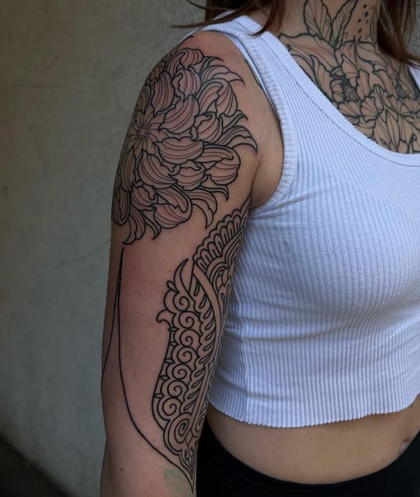Upper Arm Floral Tattoo Inspired by Mandala Pattern