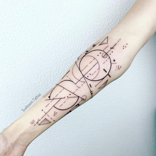 Half Sleeve Fine Line Geometric Tattoo