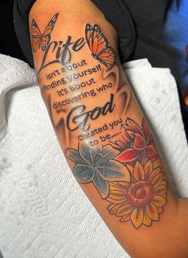 Upper Arm Inspirational Quote Tattoo