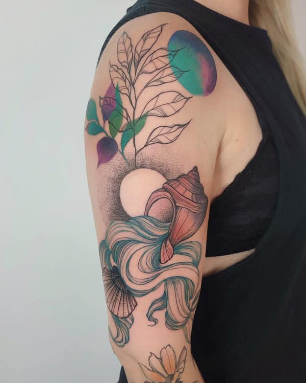 Abstract Feminine Watercolor Upper Sleeve Tattoo