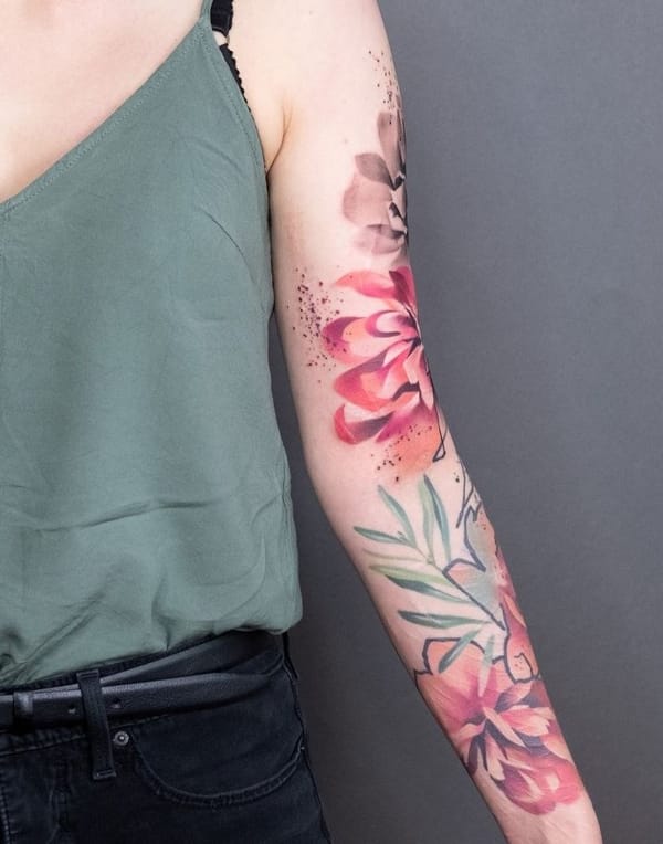 Only Color Sleeve Floral Tattoo for Women