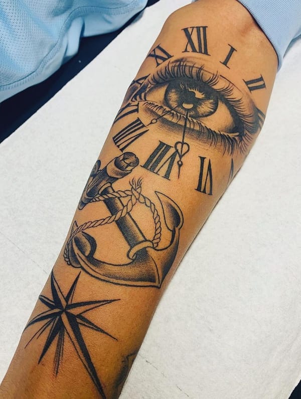Unique Upper Arm Tattoo with Symbolic Elements