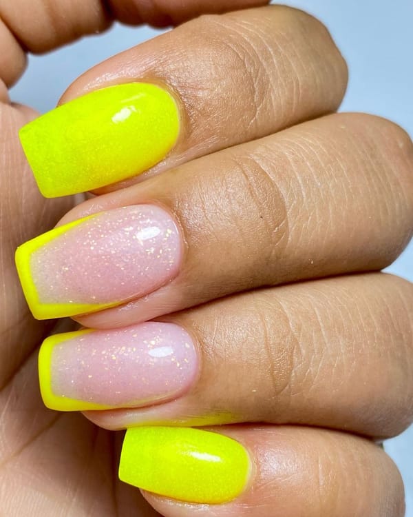 Shimmering Neon Yellow Dip Powder Nails